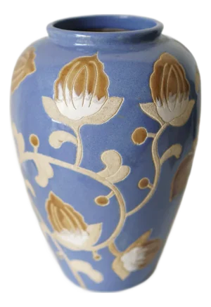 Glazed Stoneware Vase with Floral Relief in the style of Keramis, 1970s