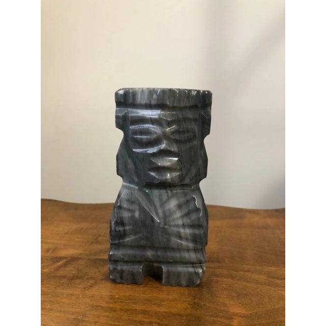Gray Tribal Aztec Carved Stone Figurine Statue / Bookend For Sale - Image 8 of 8