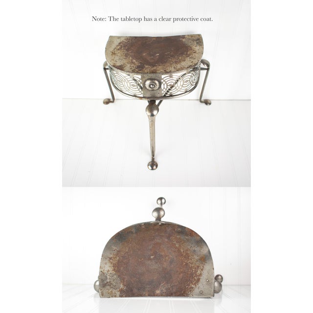 Silver Early 2000s Artisan Industrial Steel Petite Side Table With Cutouts For Sale - Image 8 of 15