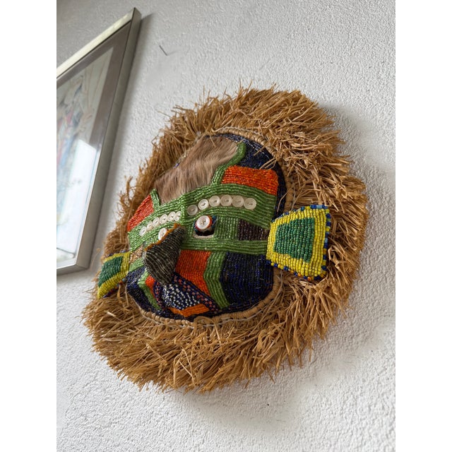 Mask with Beads in Raffia and Leather, 1980s For Sale - Image 12 of 18