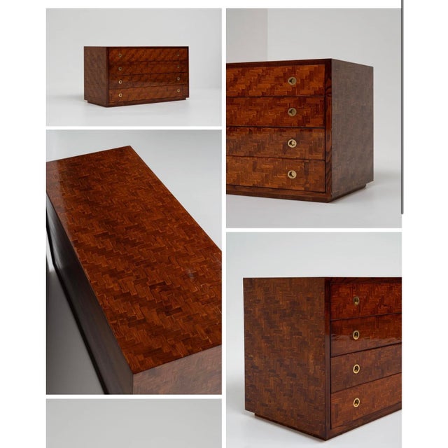 This 1970s lacquered bamboo chest of drawers pairs the warmth of natural bamboo with a rich, glossy finish and elegant...