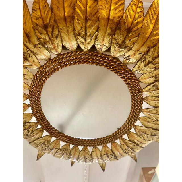 1950s Large Spanish Sunburst Flush Mount in Gilt Metal with Support, 1950 For Sale - Image 5 of 12