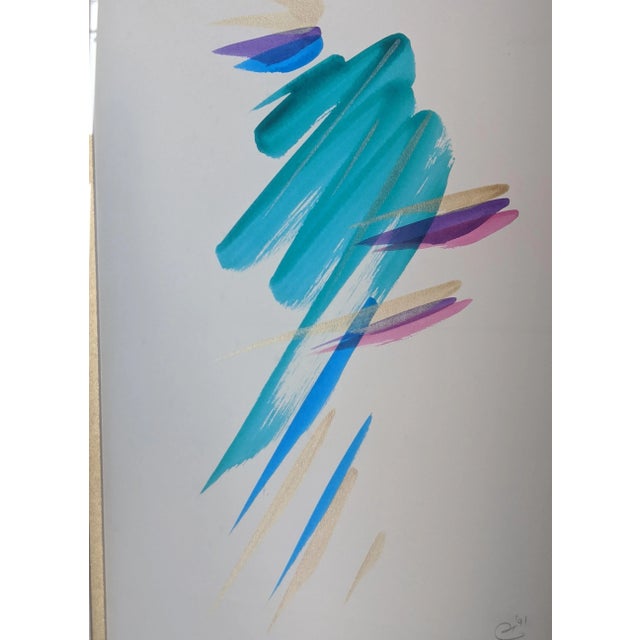 Vintage 1990s Abstract Brushstroke Painting Titled "Colors" Pencil Signed and Dated For Sale - Image 4 of 10