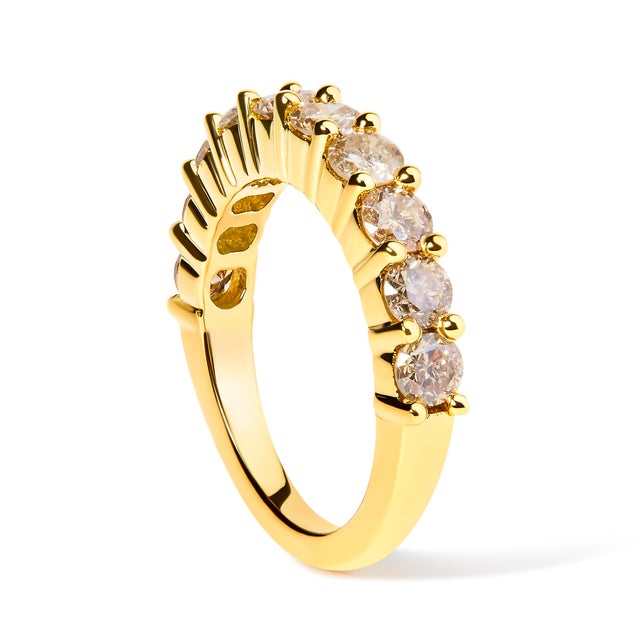 Haus of Brilliance 14K Yellow Gold Plated .925 Sterling Silver 2.0 Cttw Round Brilliant Cut Diamond 10 Stone Anniversary Band Ring (J-K Color, I1-I2 Clarity) - Size 6 For Sale - Image 4 of 6