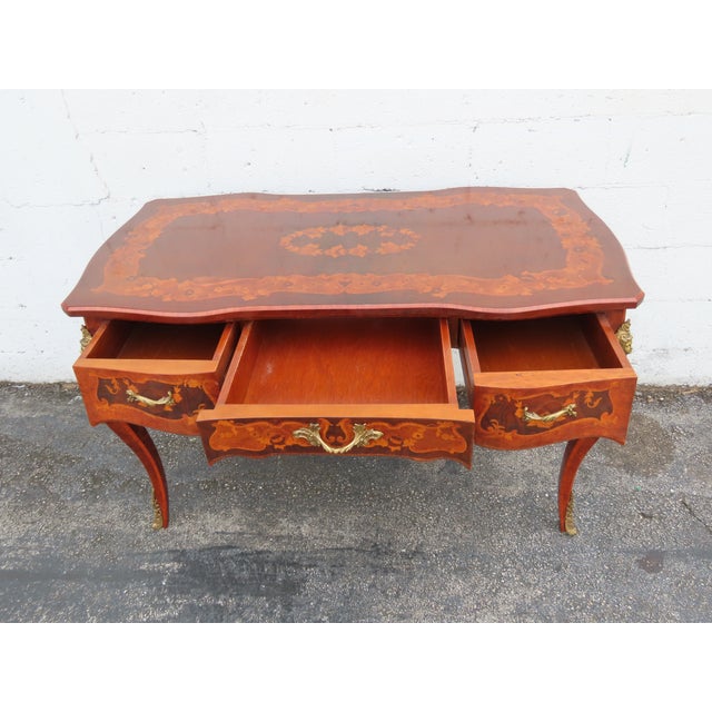 French Italian Inlay and Bronze Accent Desk and Chair 6340 For Sale - Image 17 of 18
