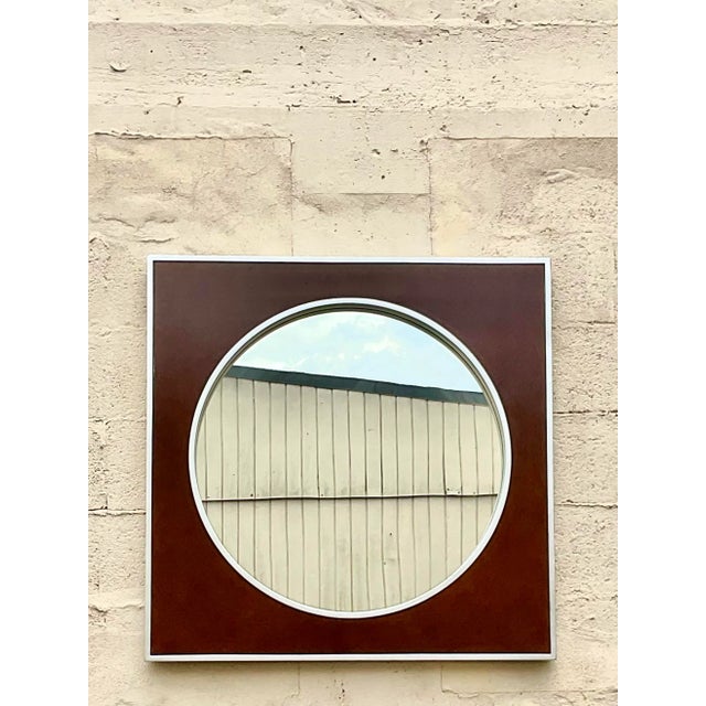 Wood Vintage Contemporary Majestic Company Brushed Chrome Circle Mirror For Sale - Image 7 of 9