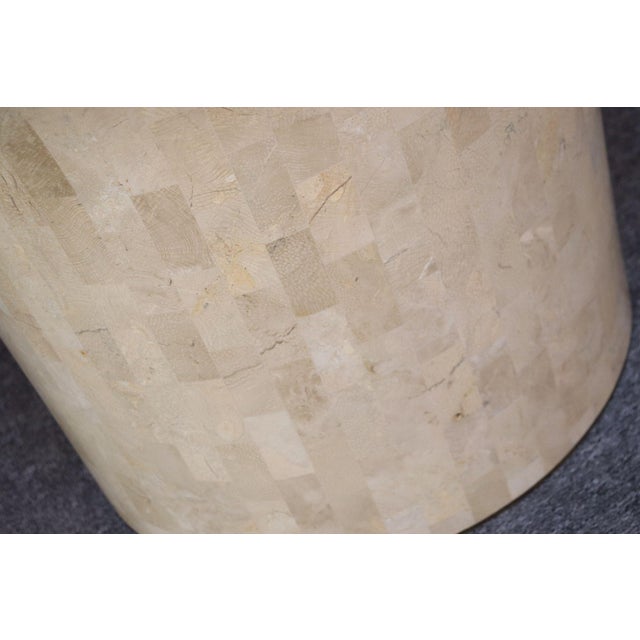 Vintage Maitland Smith Drum Accent Table in Tessellated Stone With Brass Inlay For Sale - Image 11 of 12