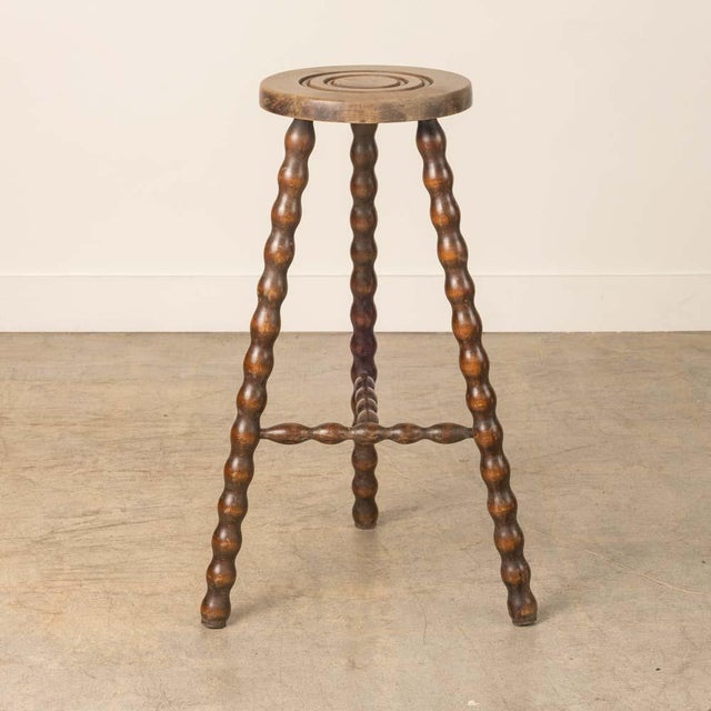 French 1990s Tall French Wood Tripod Stool For Sale - Image 3 of 9