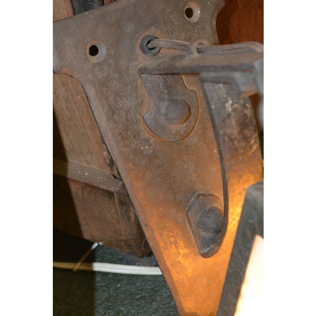 Gothic 1910s Arts & Crafts Brown Cast Iron / Metal & Slag Glass Hanging Swag Light W/Plug Gothic For Sale - Image 3 of 18