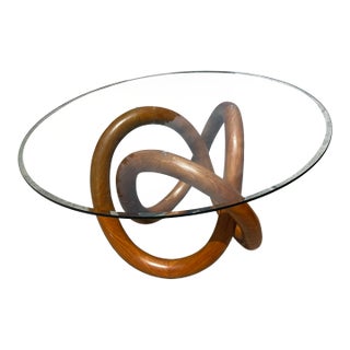 1970s Wooden Knot Dining Table With Glass Top For Sale