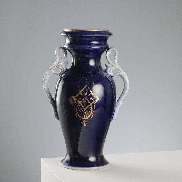 French Vase in Blue Porcelain Decorations For Sale - Image 9 of 11