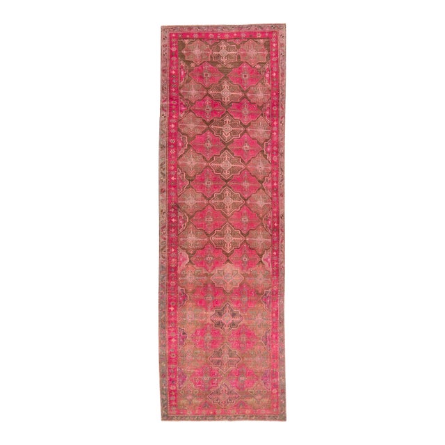Pink Vintage Persian Handmade Medallion Wool Runner For Sale