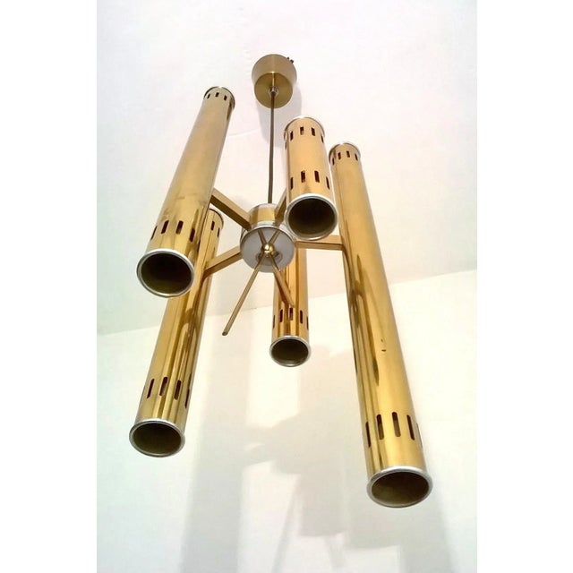 - This is a small Oscar Torlasco brass pendant with five tubes and ten bulbs - Working with E14 bulb, W25 or 30 - Original...