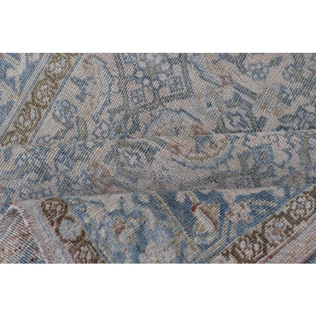 Elegant Antique Bidjar Rug With Subtle Floral Motifs and Soft Blue and Beige Palette For Sale - Image 9 of 10