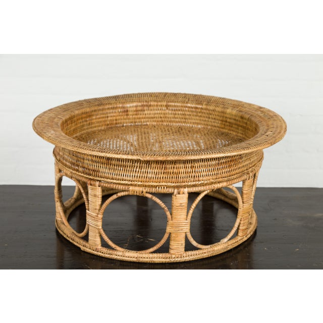 Brown Northern Thai Vintage Woven Rattan Khantok Tray For Sale - Image 8 of 12