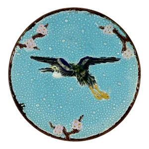 Joseph Holdcroft English Majolica Flying Crane Turquoise Plate
