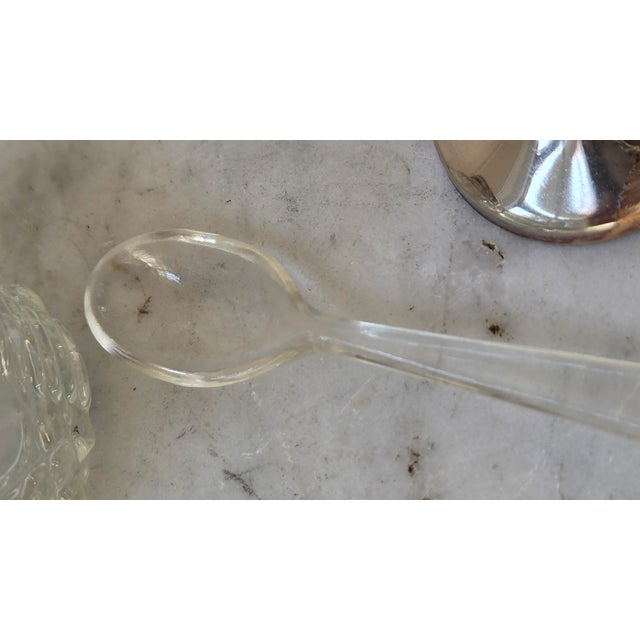 Vintage Patterned Glass and Silver-Plated Condiment Set With Lucite Spoon For Sale - Image 13 of 17