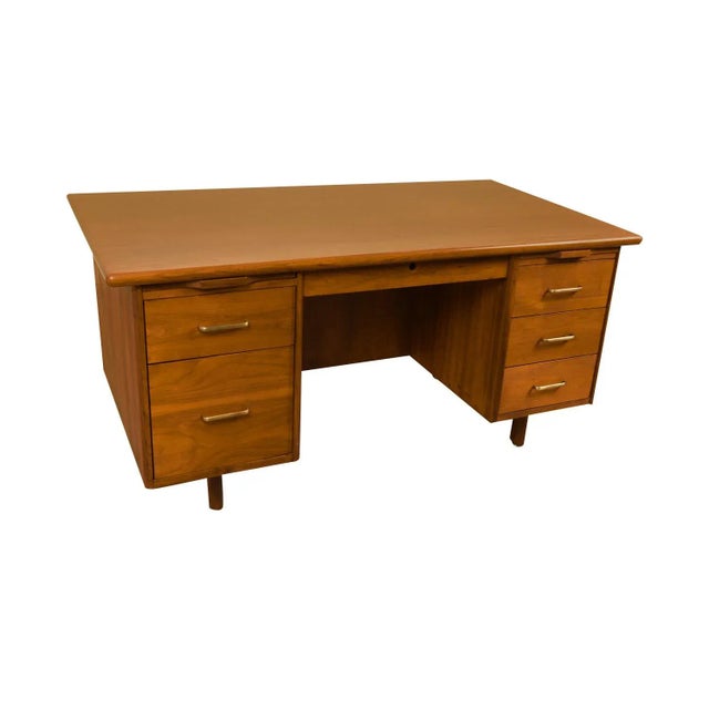 1970s Mid-Century Walnut Large Executive Desk For Sale In Baltimore - Image 6 of 10