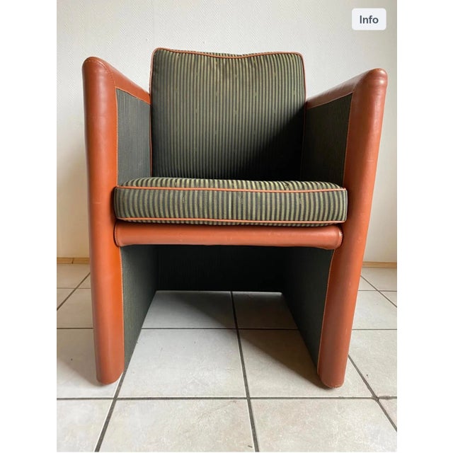 Textile Striped Leather Cognac Club Chair from Fendi, 1990s For Sale - Image 7 of 7