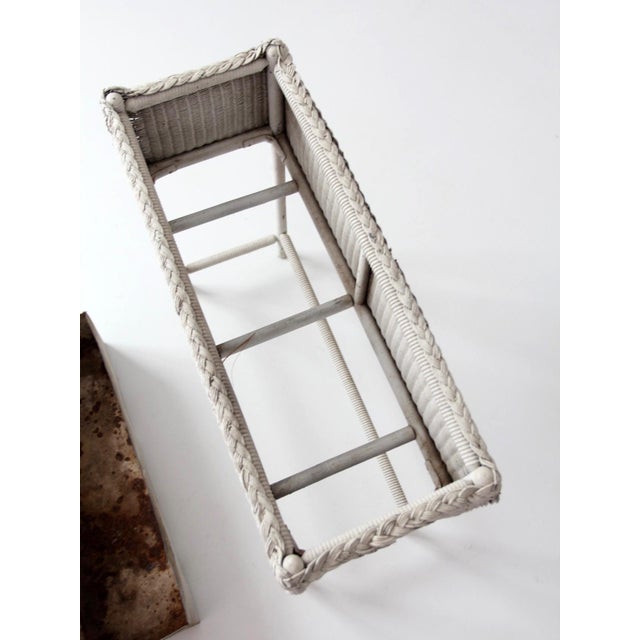 Antique White Wicker Plant Stand With Removable Metal Liner For Sale - Image 16 of 18