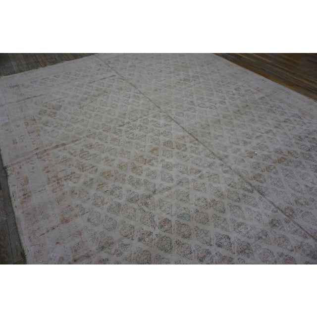 Spectacular Diamond Design on Ivory Background Color Antique Indian Cotton Agra Rug For Sale - Image 9 of 10