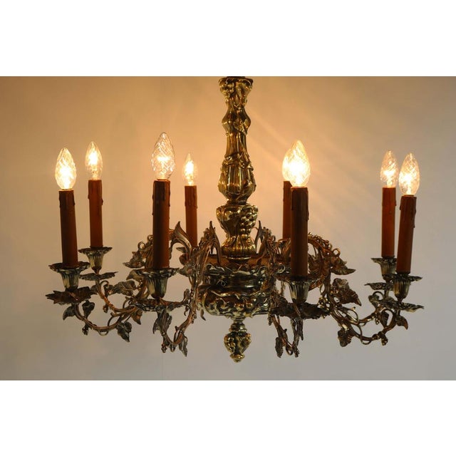 French Art Nouveau Hammered Brass Chandelier, 1890s For Sale - Image 12 of 18