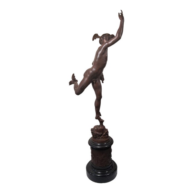 Late 20th Century 27" Patinated Statue of Mercury / Hermes After Jean De Boulogne For Sale