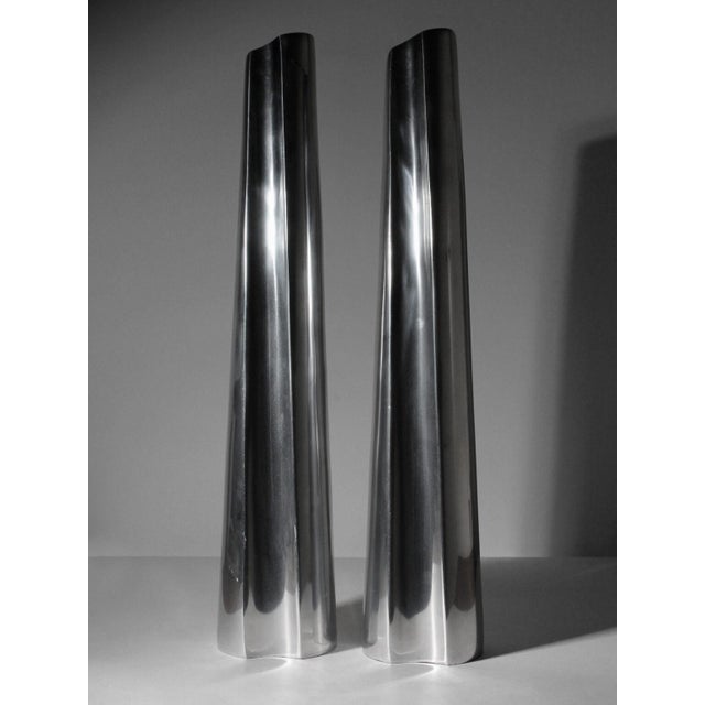 Tall Aluminum Vases, 1980, Set of 2, in Very Good conditions. Designed 1980 to 1989