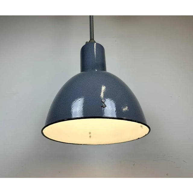Industrial Grey Enamel Ceiling Lamp from Elektrosvit, 1950s For Sale - Image 10 of 13