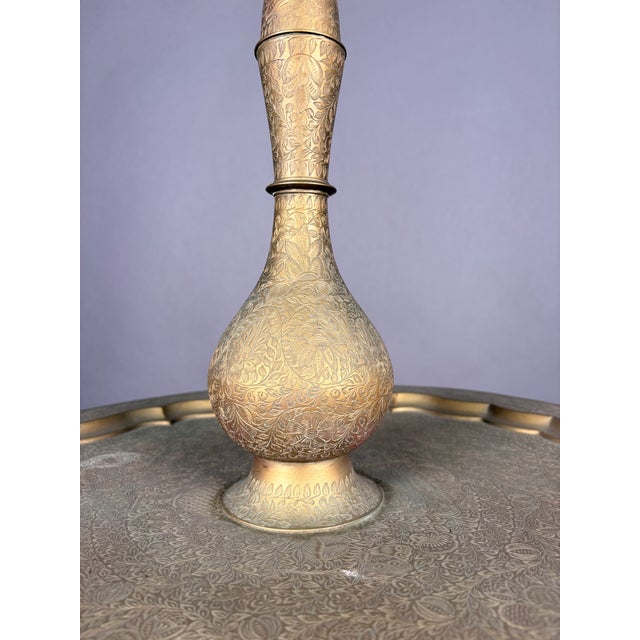 1950s Moroccan Etched Brass Floor Lamp With Tray Table For Sale In New York - Image 6 of 10