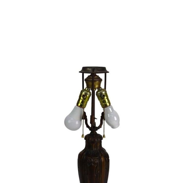 Antique Bradley & Hubbard School 6-Panel Slag Glass Lamp With Floral Motif C1920 For Sale - Image 6 of 12
