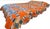A striking American Double Wedding Ring patchwork quilt dating to the 1930s–1940s, featuring a vibrant solid orange...