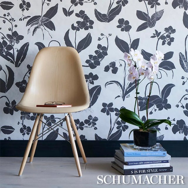 Schumacher Sample - Schumacher x Hera Ford Orchids Have Dreams Wallpaper in Soft Black For Sale - Image 4 of 4