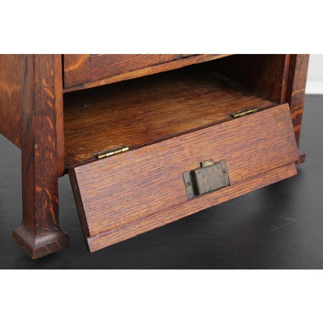 Antique Arts & Crafts Diminutive Mission Oak Smoking Cabinet For Sale In Philadelphia - Image 6 of 13