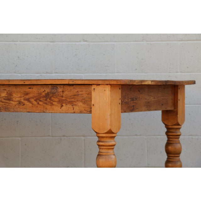 Vintage 1990s Solid Pine Farmhouse Dining Table With Plank Top & Turned Legs For Sale - Image 16 of 18