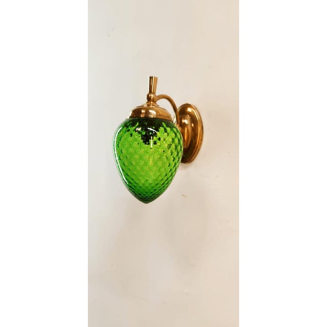 Metal Green Glass & Brass Wall Light For Sale - Image 7 of 18