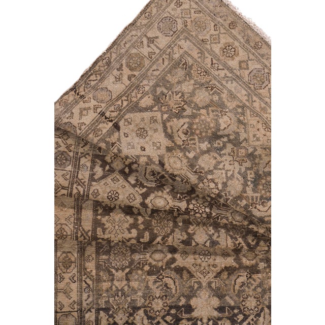 Antique Malayer Hand Knotted Wool Runner, Taupe, 3ft 3in X 14ft 9in For Sale - Image 4 of 7