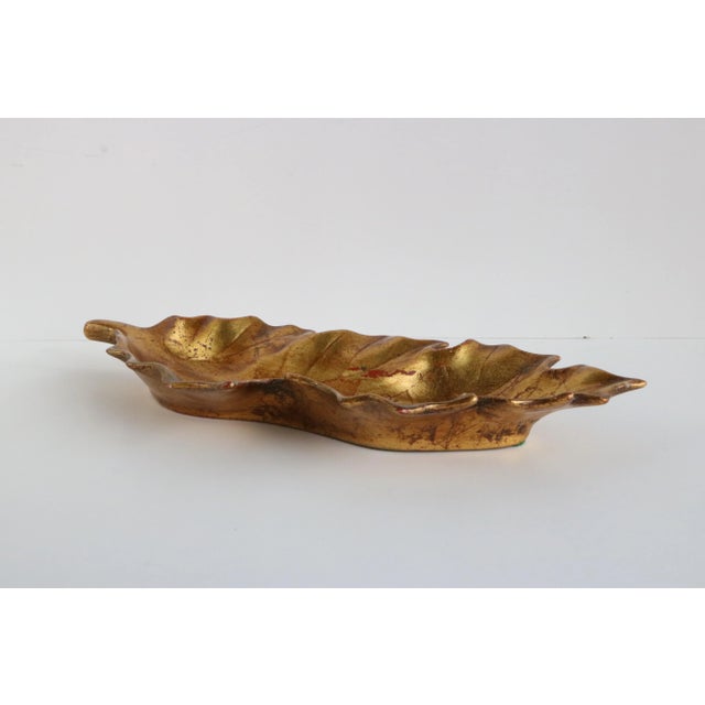 Hollywood Regency Freeman & McFarlin Gold Gilded Leaf Dish For Sale - Image 3 of 6