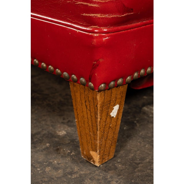 Vintage Tufted Leather Lounge Chair in Candy Apple Red For Sale - Image 13 of 14