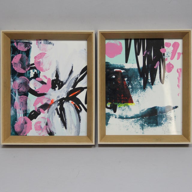 Lola Galanes, Compositions, 2009, Acrylic & Mixed Media on Cardboard, Framed, Set of 2 For Sale - Image 6 of 6