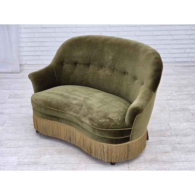 Danish 2-Seater Sofa in Green Furniture Velour, 1960s For Sale - Image 15 of 18