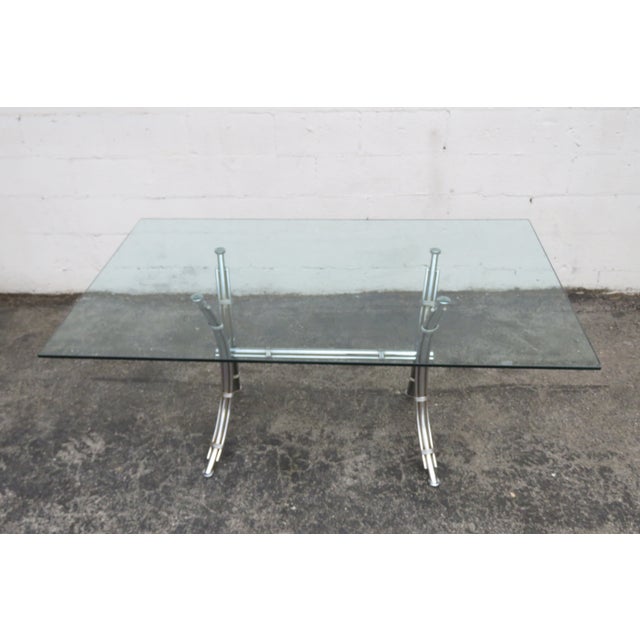 Chrome Bamboo Glass Top Dining Dinette Table With 4 Chairs on Casters 6289 For Sale In Miami - Image 6 of 18