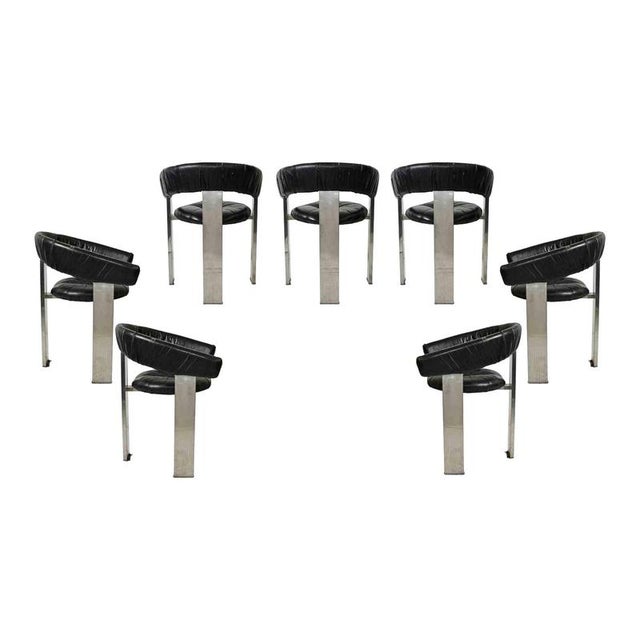 Metal Leather and Steel Chairs by Eckart Muthesius, 1970s, Set of 7 For Sale - Image 7 of 7