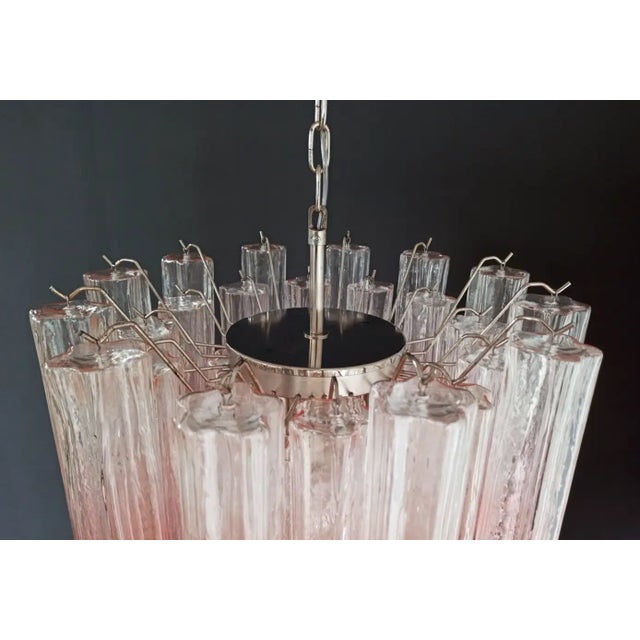 2020s Murano Glass Tube Chandelier – 36 Glasses Transparent With Pink Shades Tube For Sale - Image 5 of 11