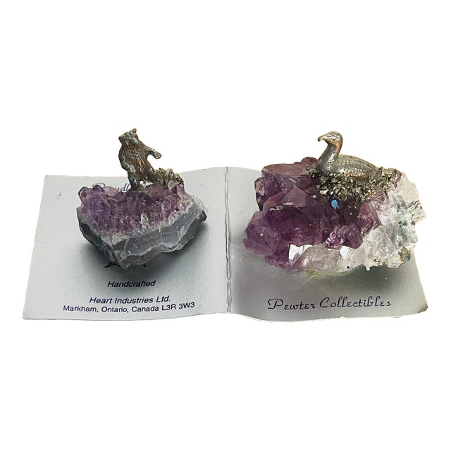 1970s Set of Two Amethyst Pewter Figurines Canadian Collection For Sale