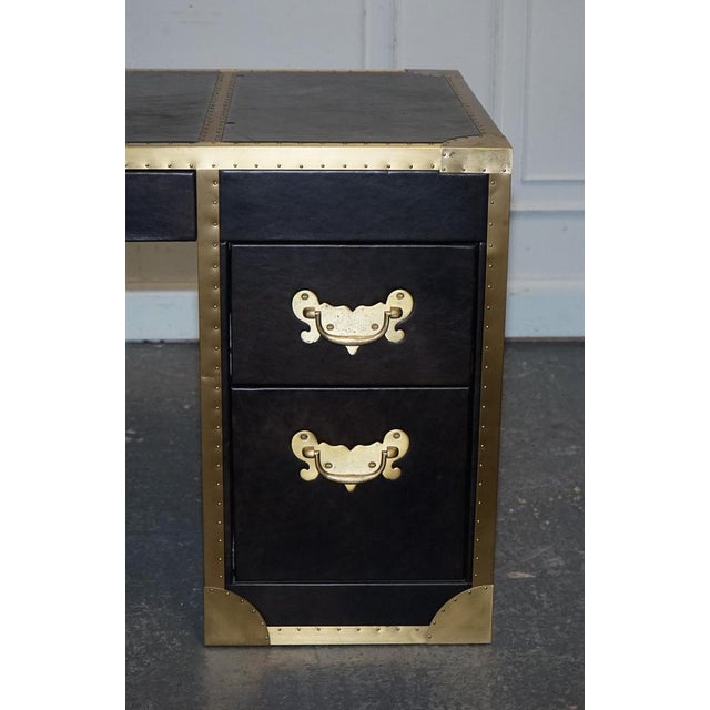 Cumberland Collection Desk in Aged Leather with Red Velvet Lining from Timothy Oulton For Sale - Image 4 of 18