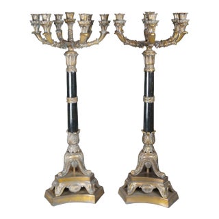 Late 20th Century Maitland Smith French Marble & Bronze Candlesticks - Set of 2 For Sale