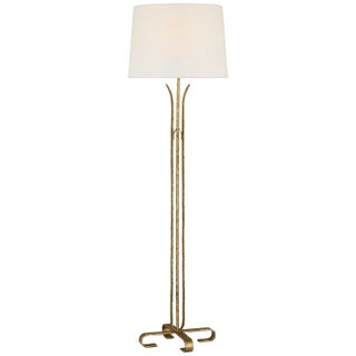 AERIN by Visual Comfort Signature Olivette 63" Forged Floor Lamp in Gilded Iron with Linen Shade For Sale