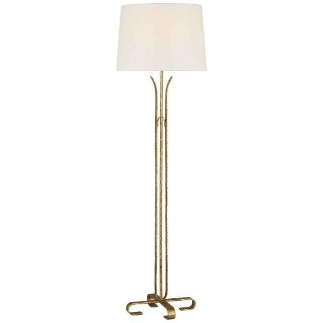 AERIN by Visual Comfort Signature Olivette 63" Forged Floor Lamp in Gilded Iron with Linen Shade For Sale