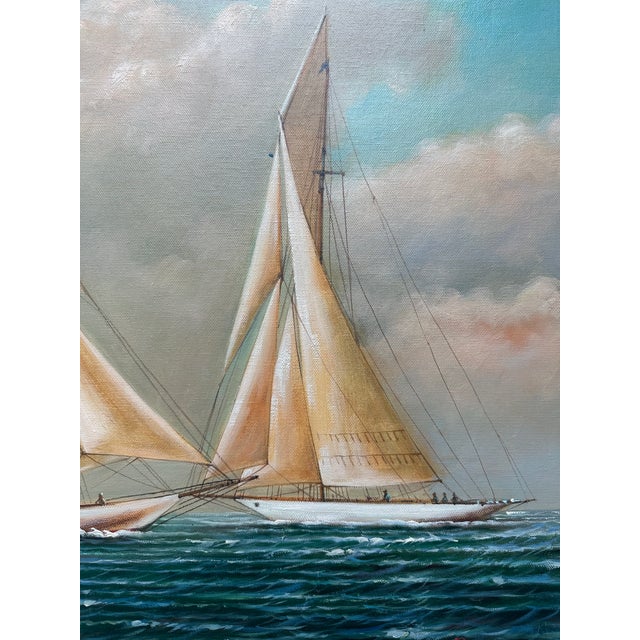 2020s Schooner Yacht Racing Sailing Seascape Oil Painting on Canvas, Unstretched, by D. Tayler For Sale - Image 5 of 7